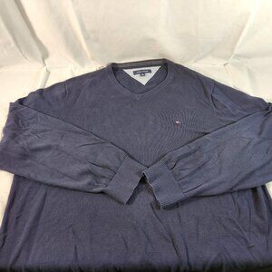 Tommy Hilfiger Sweater Mens 2XL Navy Blue Cotton V-Neck Pullover Classic XXL